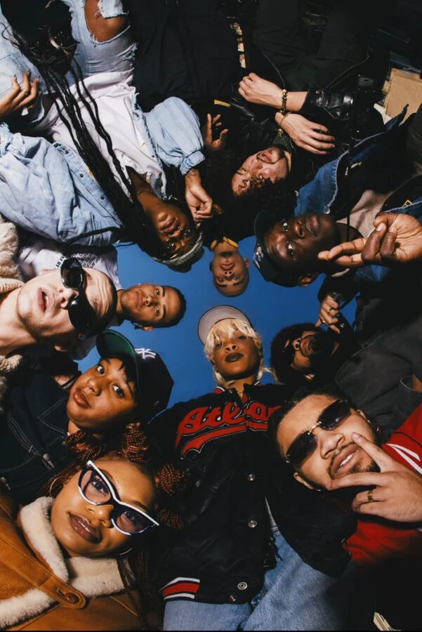 Group of friends looking down at the camera