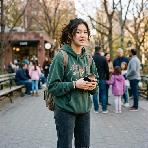 Student walking a city street
