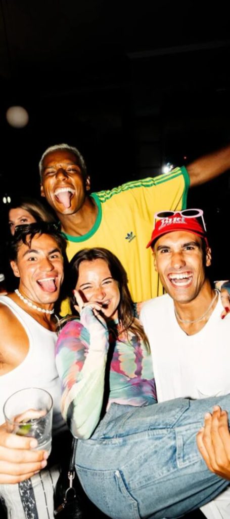Four friends celebrating